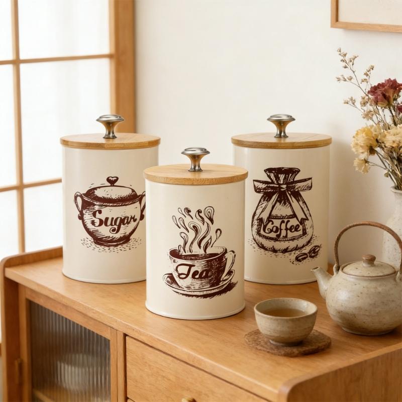 Teas Coffee Candy Container With Bamboos Lid for Kitchen Counter Multifunctional Sealed Storage Jar for Dry Food