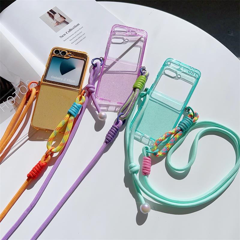 Per Xiaomi MIX Flip 2 1 mixflip2 Custodia per Telefono con Laccetto a Tracolla Regolabile Glitter Colore Caramella Pieghevole Cover Antiurto