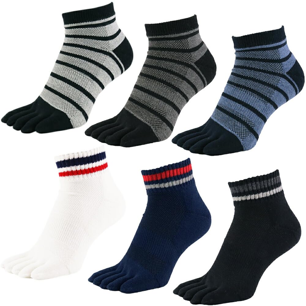 

Asuka Толстый ворс Сделано с Asahi Kasei ROICA Дезодорирующие Короткие Размеры 6 Пар Мужские Носки с Пятью Пальцами, Подошва, Агент, Длина, 25-27см,