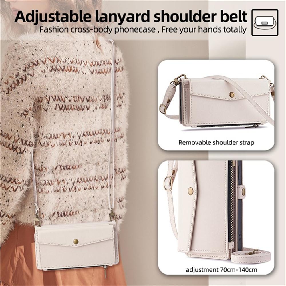 Pro Motorola Edge 70 5G Pouzdro s přihrádkami na karty Peněženka na zip Kryt telefonu z PU kůže s ramenním popruhem