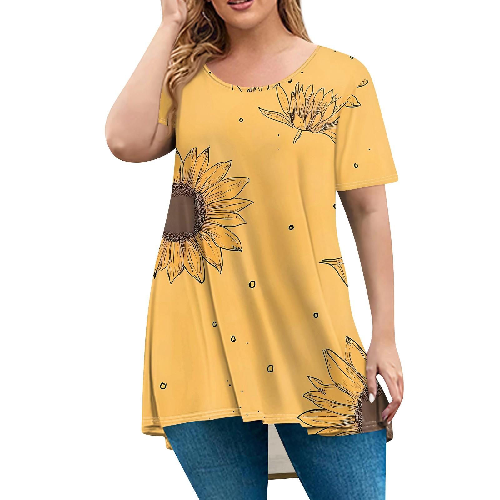 

Женская мода большого размера с круглым вырезом и коротким рукавом, повседневный свободный пуловер с принтом XXXXXL оранжевый