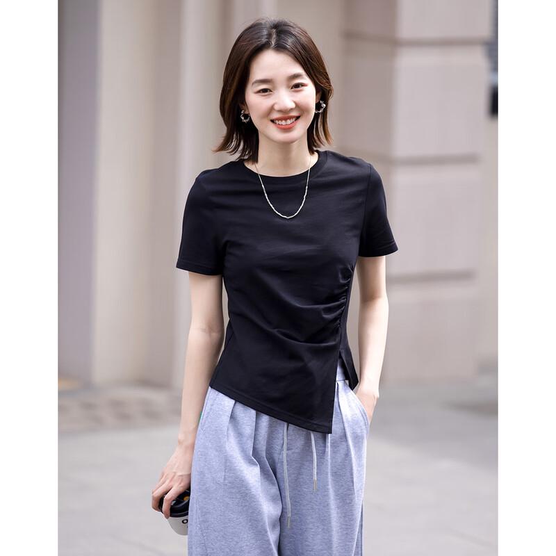 Demana Women's Fitted Round Neck T-Shirt with Side Slits