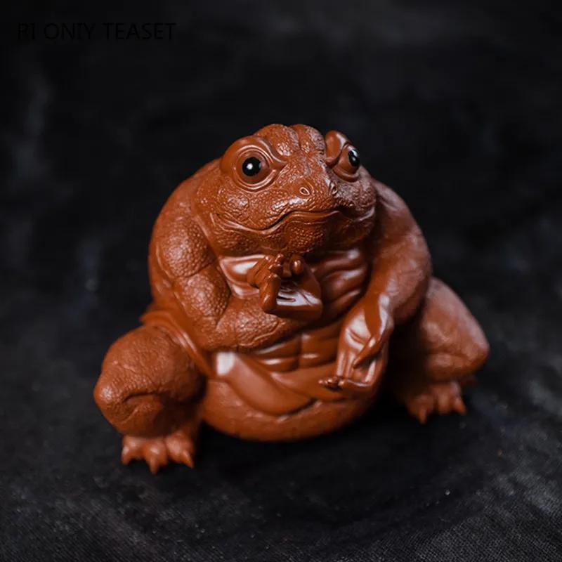 Chinese Yixing Purple Clay Tea Pet Lucky Golden Toad Ornaments Handmade Tea Figurine Crafts Tea Ceremony Desktop Decoration