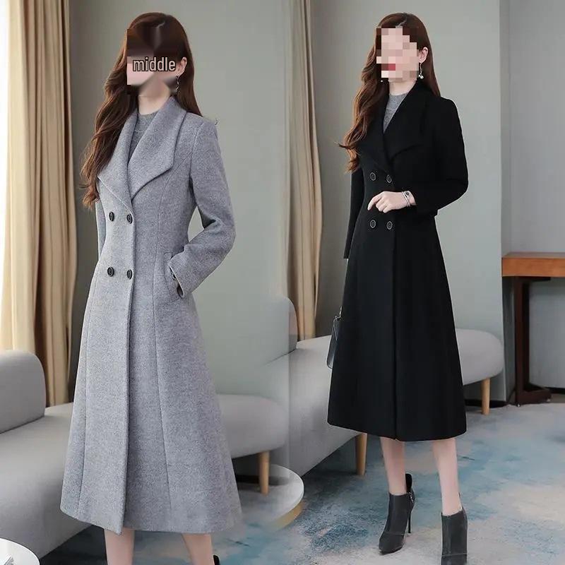 Autumn/Winter 2025 Woolen Women's Knee-Length Plus Size Slimming Windbreaker