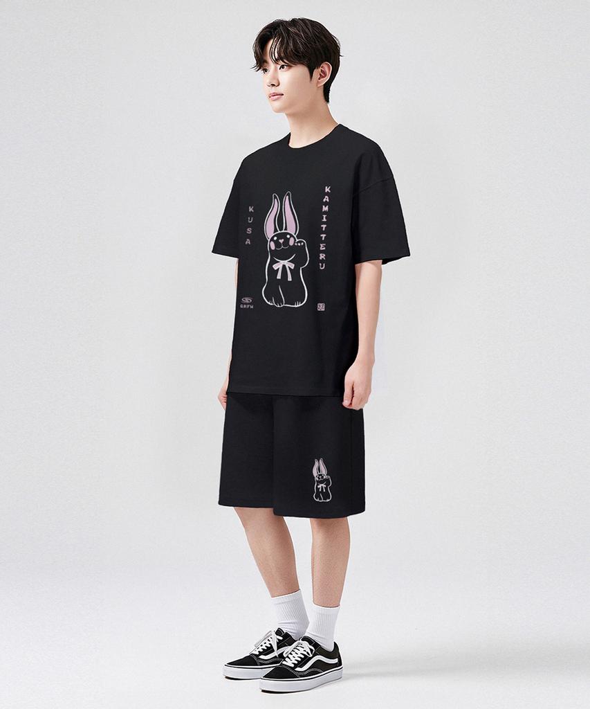 Geulaenpini Rabbit Oversized Short Sleeve T-Shirt - Black