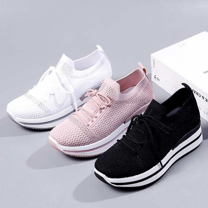 Casual sports shoes spring new fly-woven mesh women's shoes socks shoes comfortable and versatile low heels
