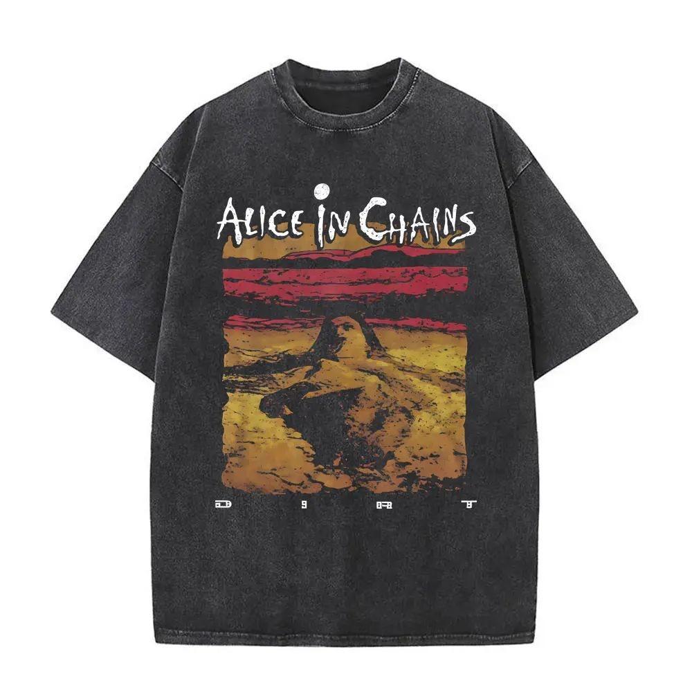 New in Top & Tees Mens T-Shirt Camisetas Rock Band Alice in Chains Dirt Washed Vintage Short Sleeved Round Neck Y2k Tshirt M