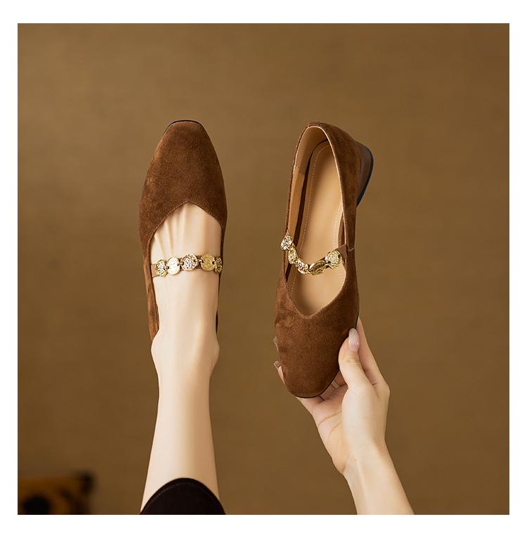 

Literary and retro square head gold coin chain Mary Jane shoes women s new spring and summer comfortable and versatile thick low-heeled single 34