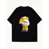 White T Shirt With Cute Cat Holding Yellow Umbrella Print For Casual Wear
