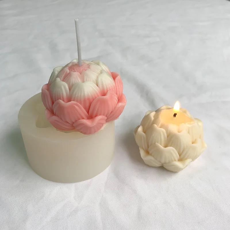 3D Lotus Candle Silicone Mold Diy Flower Scented Gypsum Decorative Handicraft Resin Cement Mold Handmade Soap-making Tools