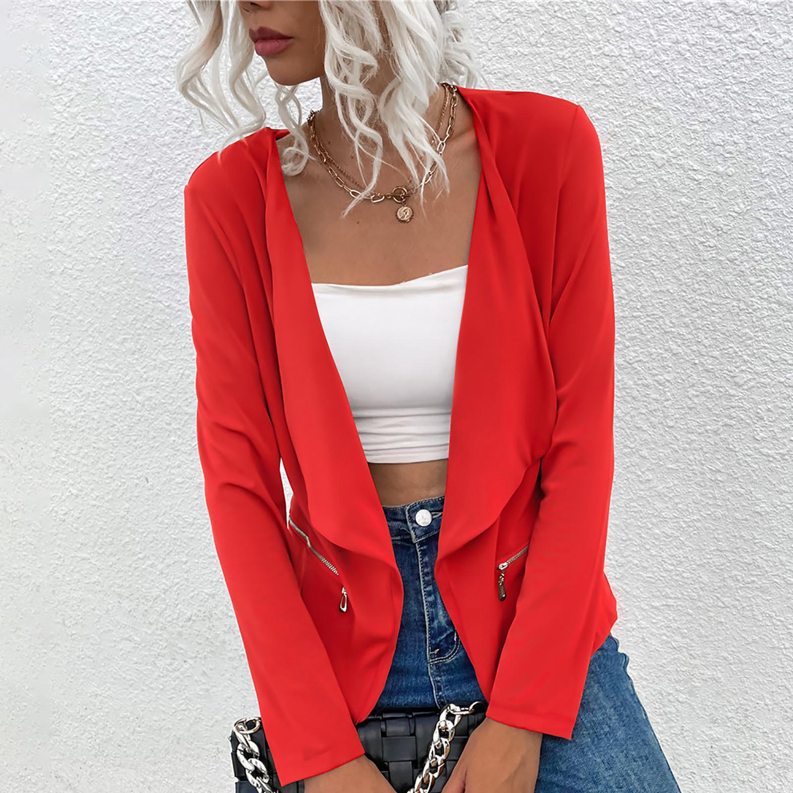 

Женский И Зимний Свободный Модный Повседневный Свободный Однотонный С Отстрочкой С Длинным Рукавом Лацкан Галстук Маленький Костюм Кардиган Пальто S красный