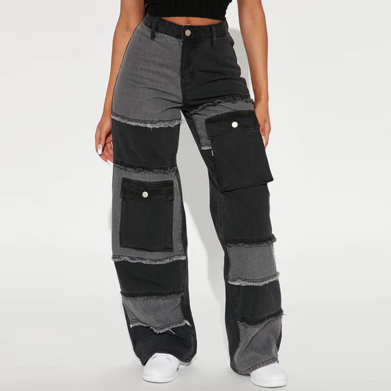 Autumn 2023 Women's European & American Color Block High Waist Flared Jeans