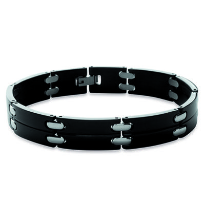 [K3407] - Men's 'Peaceful' Ruthenium Steel Bracelet - 12 Mm