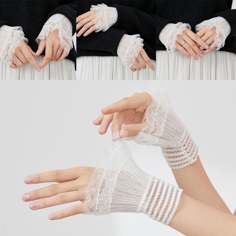 Elastische, plissierte Hornmanschette, abnehmbare, geschichtete Spitze, falsche Ärmel, Handgelenksmanschetten, Pullover-Dekoration, Hemd, falsche Ärmel