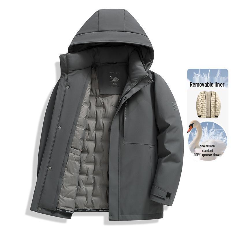 90% White Goose Down Men's Winter Jacket with Detachable Liner - Business Casual, Thickened, Middle-Aged Style