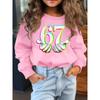 European Sizes Cute Little Kid Neon 67 Printed Long Sleeve Sweatshirt with Thumbs Up Details | Trendy Casual Crew Neck Pullover for Kids