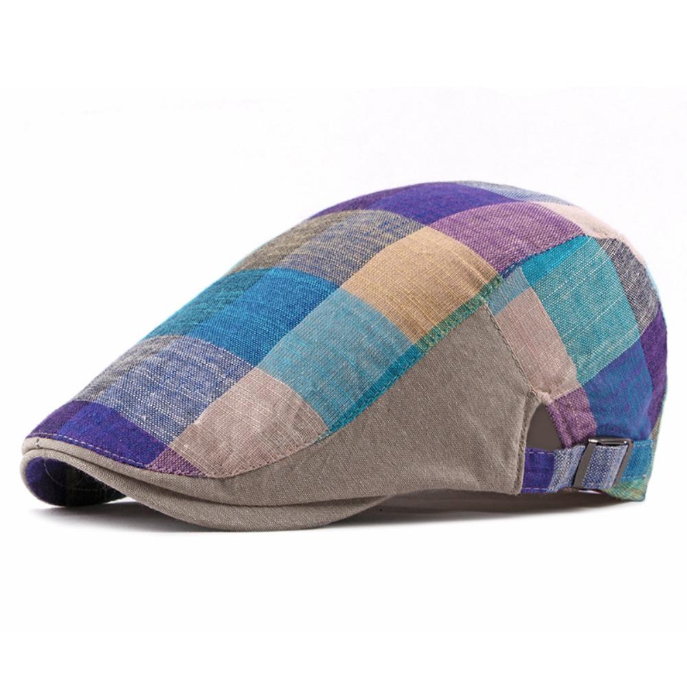Button Adjustable Plaid Berets Colorful Newsboy Caps Unisex Summer Visor Hat for Men Women