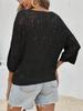 Women's Crochet Hollow Out Cover Up Top Off Shoulder Three Quarter Sleeve Mesh Beachwear
