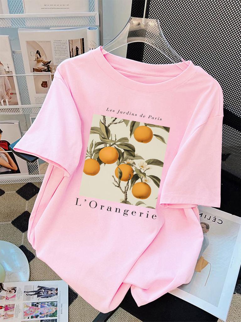 Summer Tshirts Unisex Fresh Oranges Fruits Printing Tops Loose Oneck Soft Comfortable Short Sleeve Street Unisex Clothes
