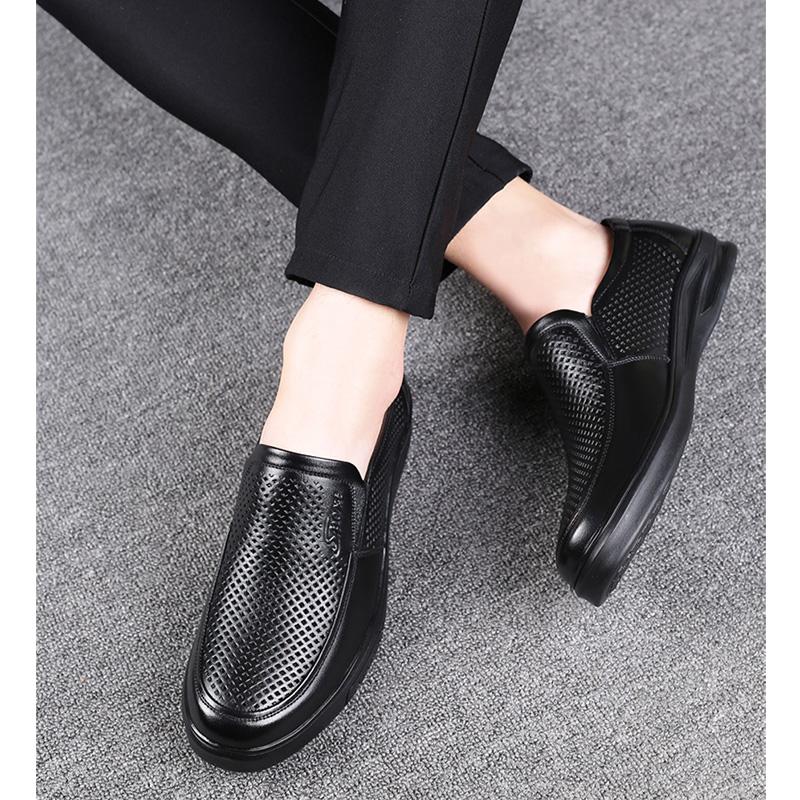 Buty z prawdziwej skóry Męskie Letnie Obuwie Skóra Bydlęca Męskie Buty Casualowe Markowe Męskie Buty Biznesowe Czarne Duży Rozmiar 45 A4386