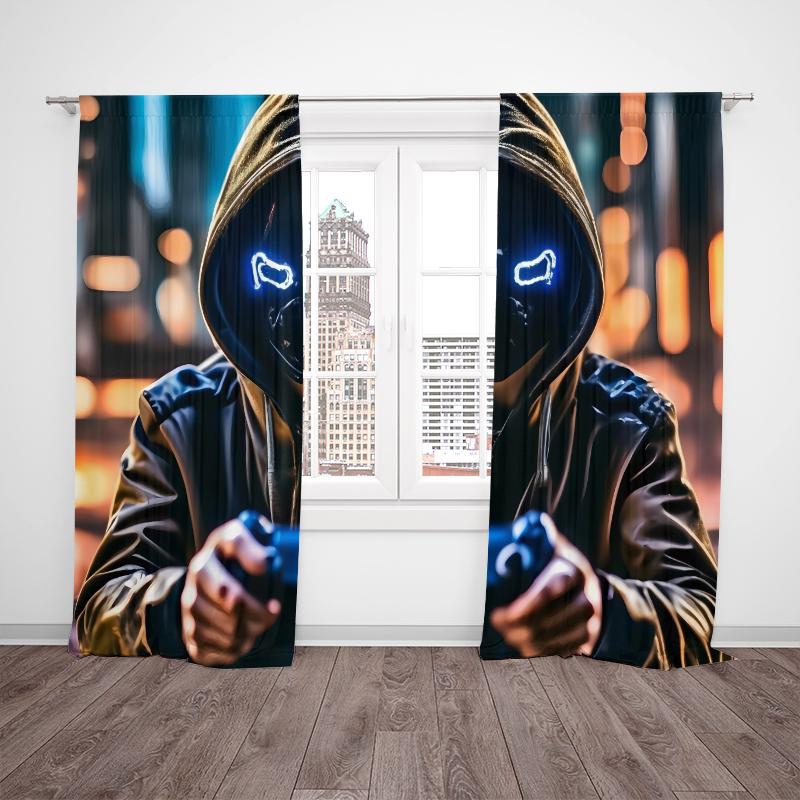 2pcs- Luminous Game Player Printed Curtains, Pole Bag Curtains 42*84, Bedroom and Living Room, Home Decoration, Room Decoration