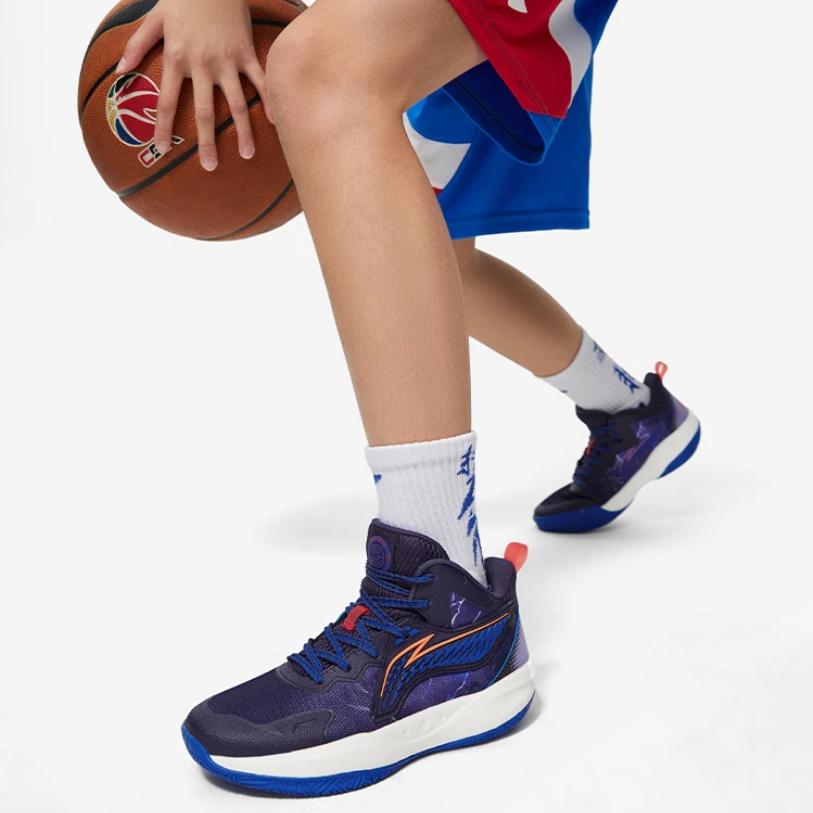Li Ning Light Foam Non-Slip Shock Absorbing Lightweight Rebound Mid-Top Basketball Shoes Kids Basketball Shoes Starry-Blue YKBT044-1