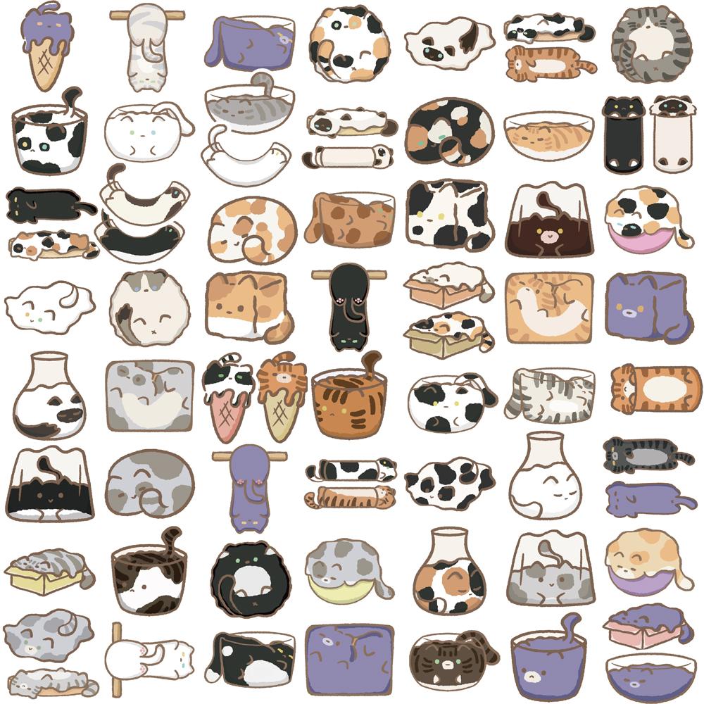 68PCS Kawaii Cartoon Liquid Cat Graffiti Stickers Waterproof Spider Bottle Skateboard Laptop Phone Luggage Guitar Cartoon Decal