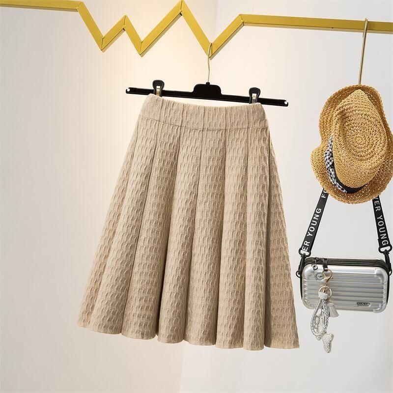 Winter-Strickrock mit hoher Taille für Damen, A-Linien-Rock, Faltenrock und kurzer Rock für Damen