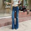 Women's Low Rise Flare Jeans Loose Bootcut Dark Denim Pants Three Length Micro Stretch Autumn Trousers
