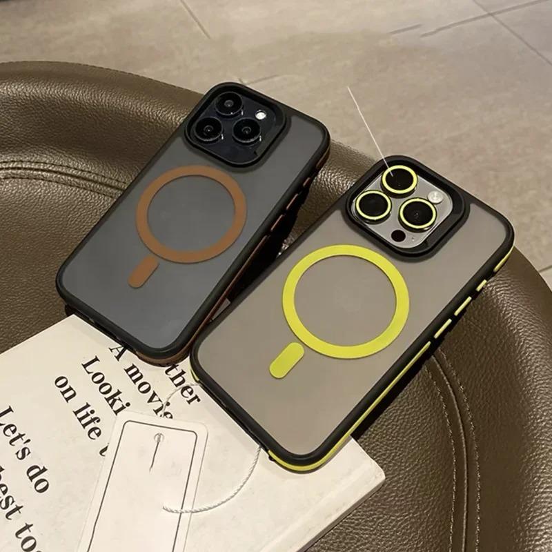 Luxury Matte Armor Phone Case For iPhone 16 15 14 11 12 13 Pro Max Plus for Magsafe Magnetic Bumper Back Cases Cover Funda Coque