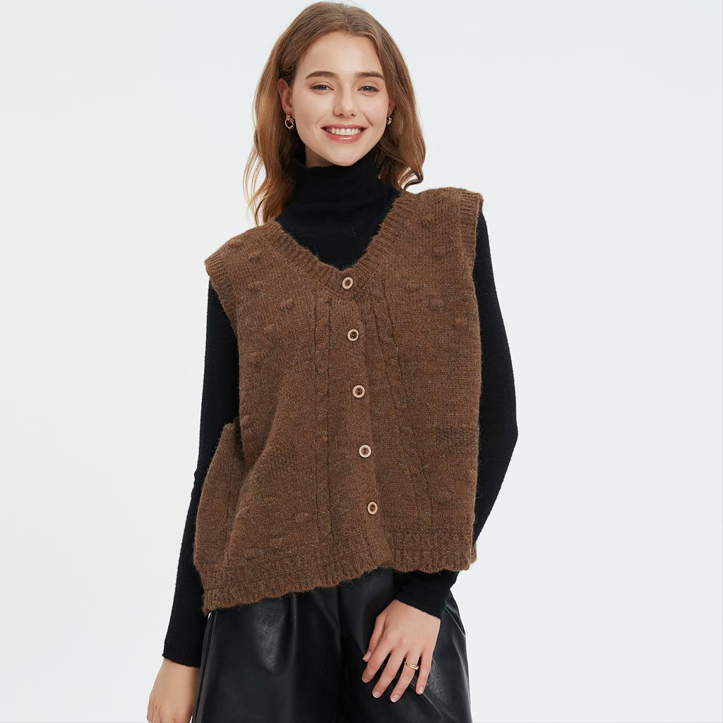 DIMANAF 2025 Winter Plus Size Autumn Women Sleeveless Vest Sweaters Knitting Buttons Oversize Casual Style Loose Sweater
