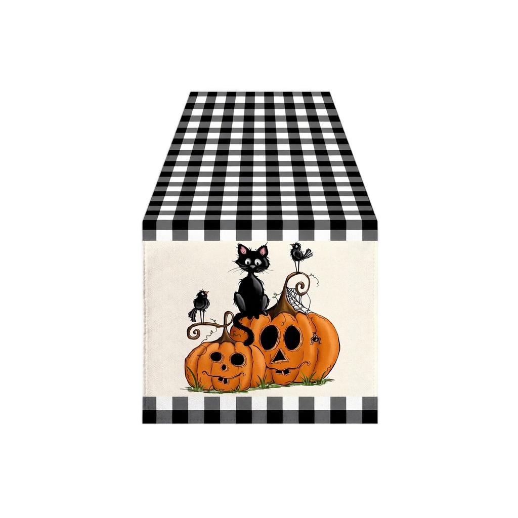 Halloween Linen Table Runner 7213 Inches - Pumpkin and Pattern for Fireplace TV Stand Dining Table