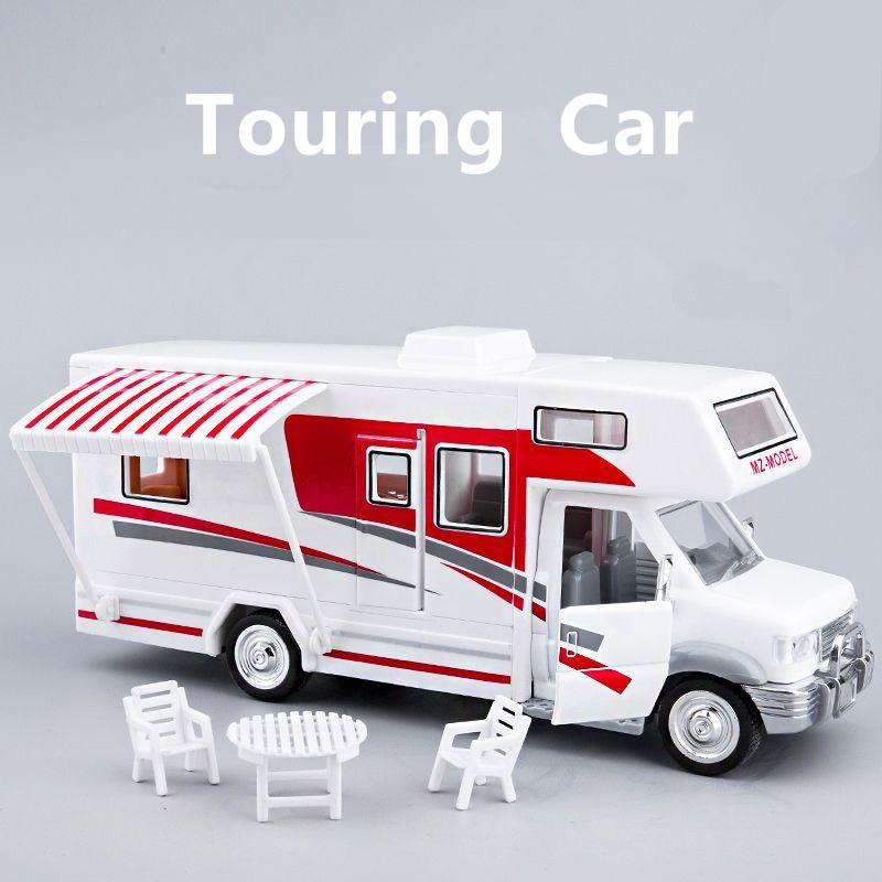 1/30 Diecast Luxury RV Recreational Vehicle Car Model Metal Toy Camper Van Motorhome Touring Car Model Sound and Light Kids Gift