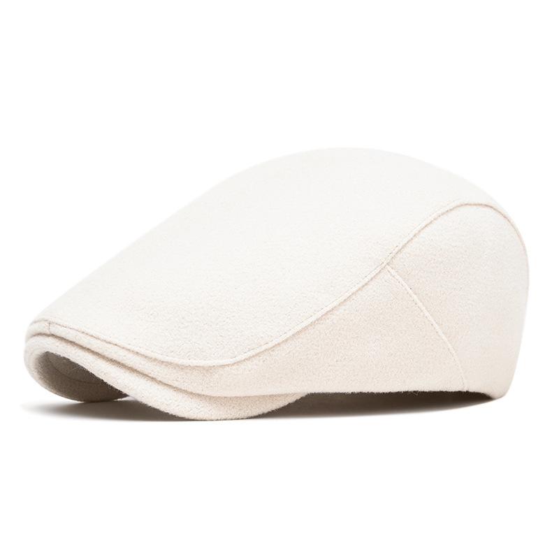 Осенне-зимняя однотонная шерстяная кепка для мужчин и женщин, теплая кепка-берет, британская кепка газетчика бежевый