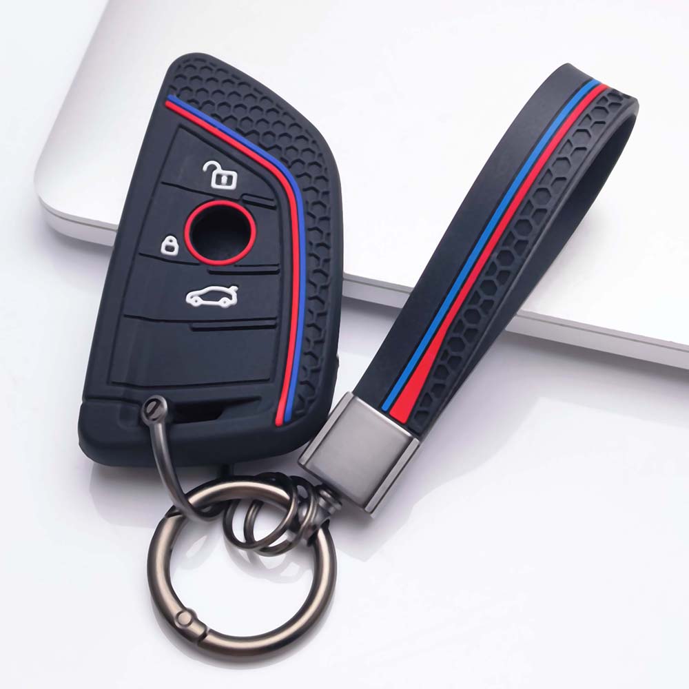 Silicone Car Key Case Cover with Keychain Compatible for BMW X1 X2 X3 X4 X5 X6 X7 1 2 3 4 5 6 7 Series G20 G30 G11 F15 F16 F48