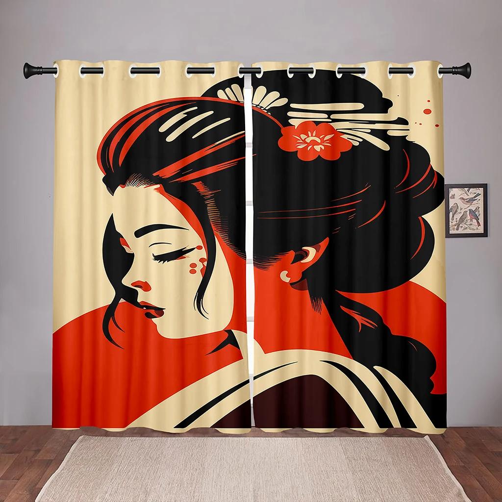 

Japanese Traditional Geisha Woman Blackout Window Drape for Bed Chamber Living Space Area Area Decor Bathroom Kicthen Door High Shading New W55 X H120cm X 2&HOOK