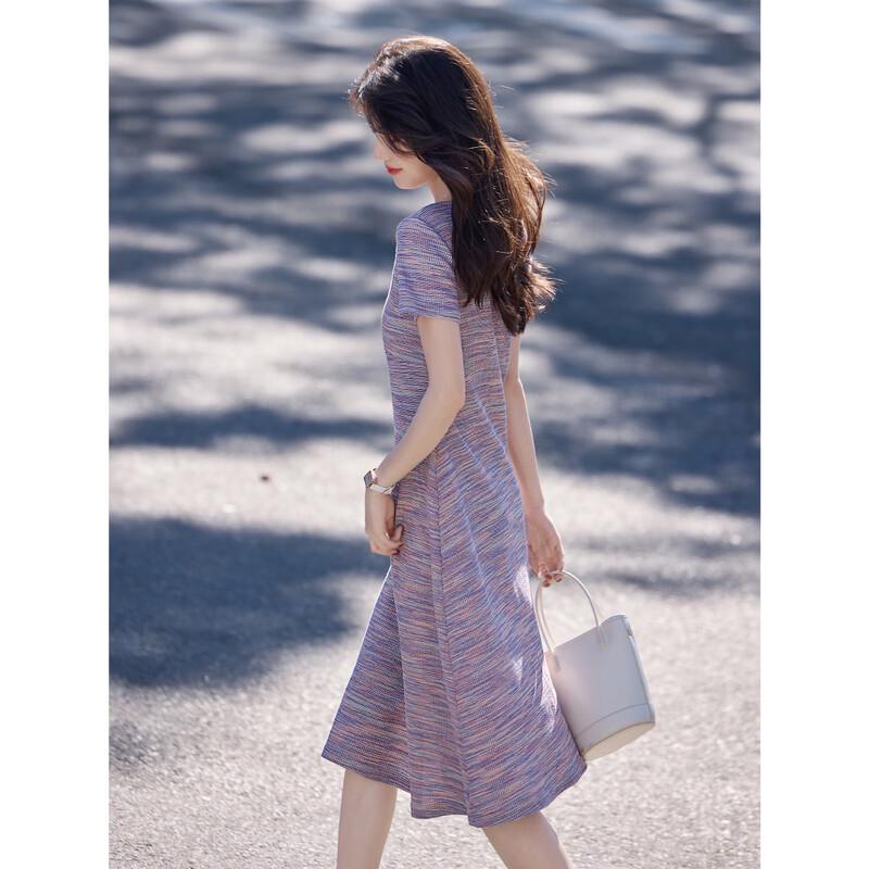Abito lavorato a maglia da donna con scollo a V stile romantico francese