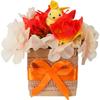 Easter Bunny Decoration in Oranges with Artificial Flowers in Flower Box Powder