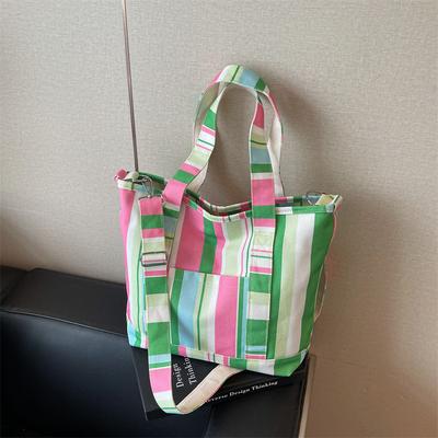 Women's Large Capacity Tote Bag With Rainbow Stripe Shoulder Bag