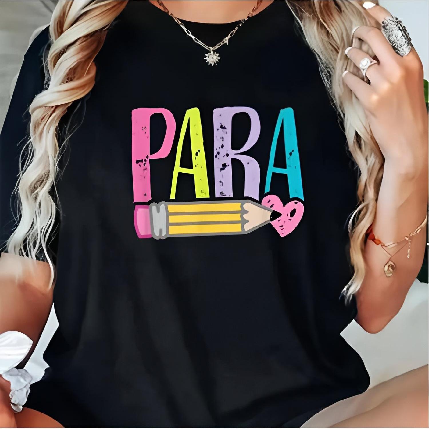 

Colorful PARA Teacher - Paraprofessional Cute Pencil T-Shirt Cotton Shirt XXXXXL чорний