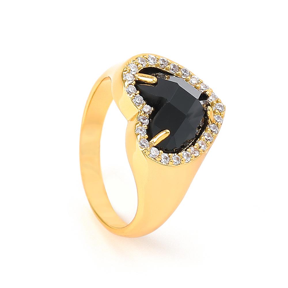 

Кольцо-сердце из 18-каратного золота с черным сверкающим камнем - Прочные и стильные парные украшения для женщин Gold (#8)