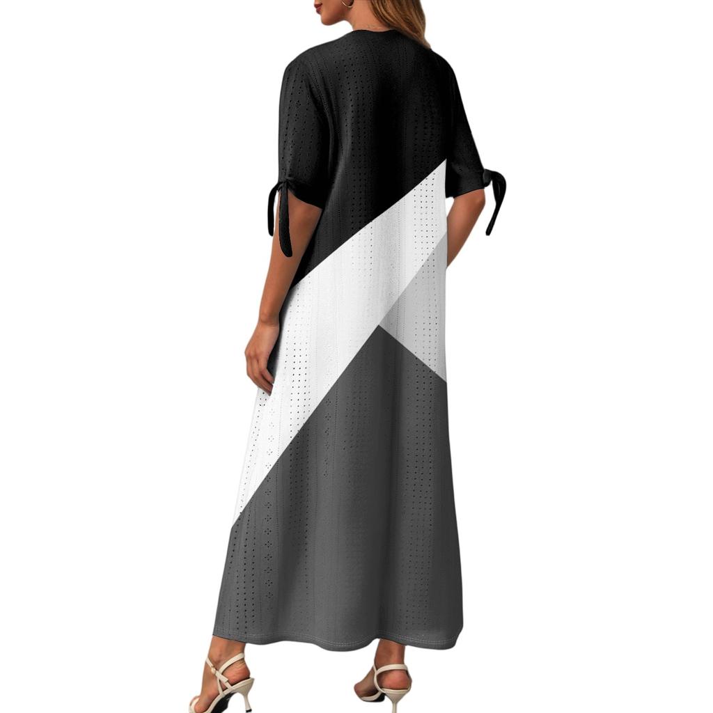 Ladies Casual Fashion Temperament Elegant Waist Patchwork Print Long Dress