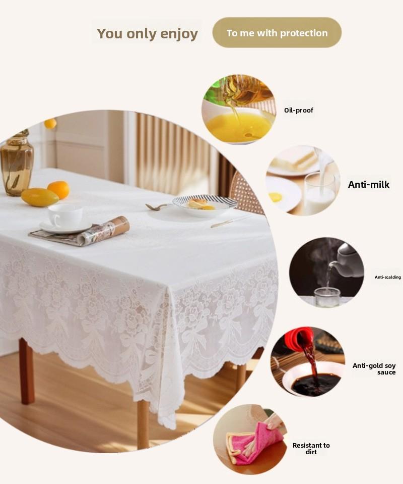 White Transparent Sagging PVC Rectangle Table Mat Plastic Thin Soft Glass Tablecloth Waterproof Table Protection LaceTable Cloth