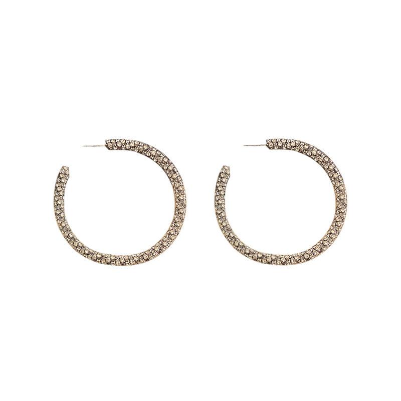 Silver Needle Full Diamond Geometric Circle Earrings, Niche Fashion Temperament Earrings, European and American Retro Exaggerated Earrings for Women