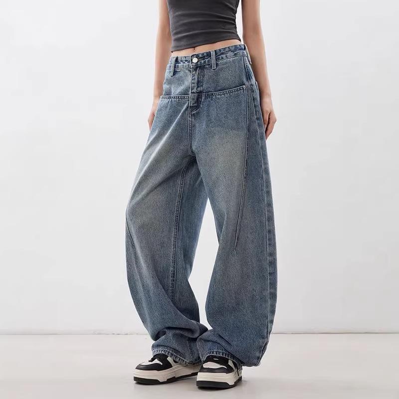 Damen Retro Blaue High-Waist Weitbeinige Jeans - Entspannte, Lockere Passform für Herbst/Winter 2026