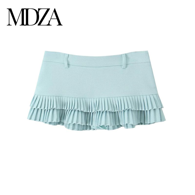 

Za 2025 Spring/Summer New Arrival Fashion Wind French Style All-Matching Low Waist Slimming and Short Pleated Ruffles Pantskirt Blue L