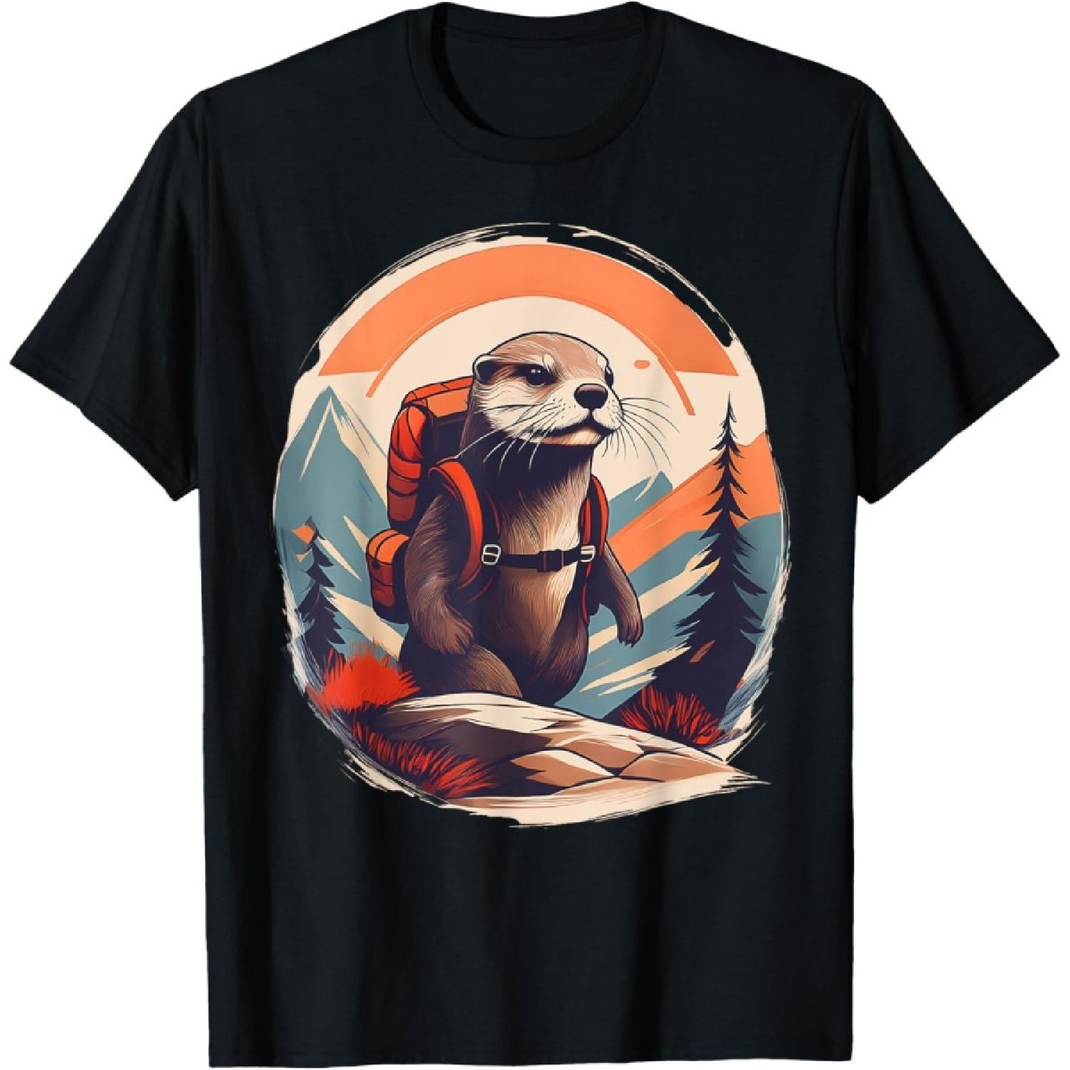 Hiking River Otter Backpacking Animal Lover Vintage Nature T-Shirt S