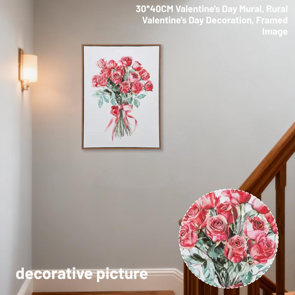 30*40CM Valentine's Day Mural, Rural Valentine's Day Decoration, Framed Image.