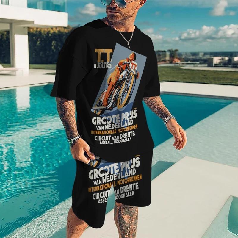 3D Printing Oversized Trend T-shirt Novelty Suit Harajuku Leisure Mature Short Sleeve Set Mature Large Size Loose Menswear