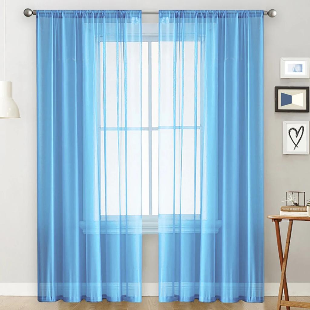 1pc Modern Solid Colour Sheer Curtain, Curtains for Living Room, Bedroom, Home Decoration, French Window Screen with Rod Pocket